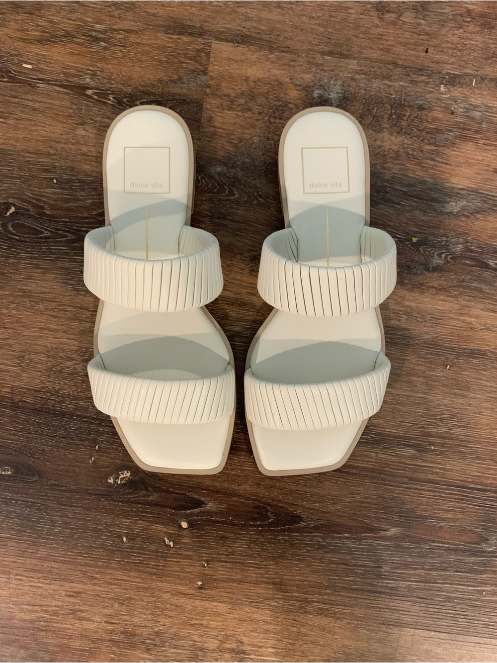 Dolce Vita Off-White Double Strap Ribbed Slide Sandals